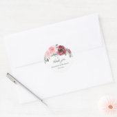 Roze Bourgondië Grijs Bloemen Dank u bruiloft Ronde Sticker (Envelop)