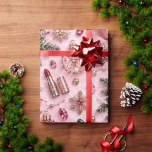 Roze Bourgondië Kerst Juweel Lint Cadeaupapier