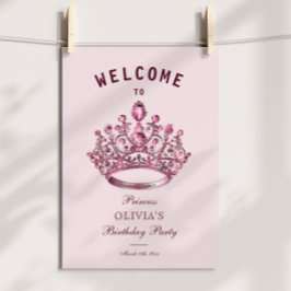 Roze Bourgondië Prinsessen Kroon Welkom Verjaardag Poster