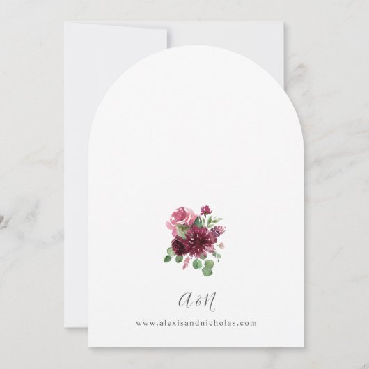Roze & Bourgondische Bloemen 7 Huwelijk- Boog Kaart (Achterkant)