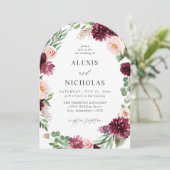 Roze & Bourgondische Bloemen 7 Huwelijk- Boog Kaart (Staand voorkant)