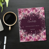 Roze Bourgondische bloemen glitter naam 2026 Planner