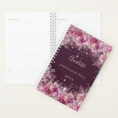 Roze Bourgondische bloemen glitter naam 2026 Planner (Display)