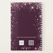 Roze Bourgondische bloemen glitter naam 2026 Planner (Achterkant)