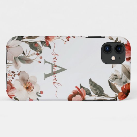 Roze Bourgondische bloemen iPhone Case (Achterkant (horizontaal))