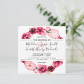 Roze & Bourgondische bloemenkrans bruiloft uitnodi Kaart (Staand voorkant)