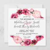 Roze & Bourgondische bloemenkrans bruiloft uitnodi Kaart (Voorkant)