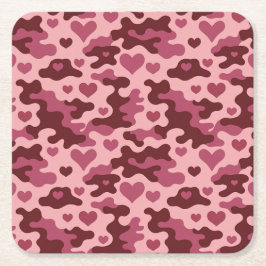 Roze Bourgondische Camo Hearts Onderzetter Set