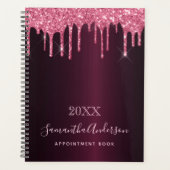 Roze Bourgondische glitter druppelt goud monogram  Planner (Voorkant)