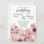 Roze Bourgondische herfst bruiloft pompoen uitnodi Kaart (Voorkant)