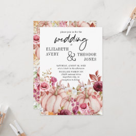 Roze Bourgondische herfst bruiloft pompoen uitnodi Kaart