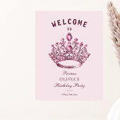 Roze Bourgondische prinses Kroon Welkom Verjaardag Poster