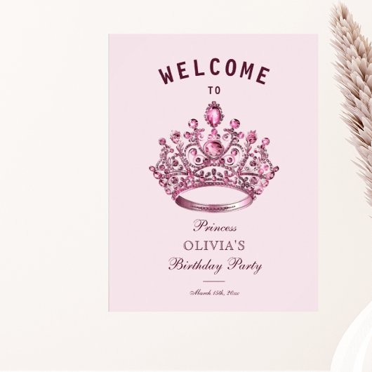 Roze Bourgondische prinses Kroon Welkom Verjaardag Poster
