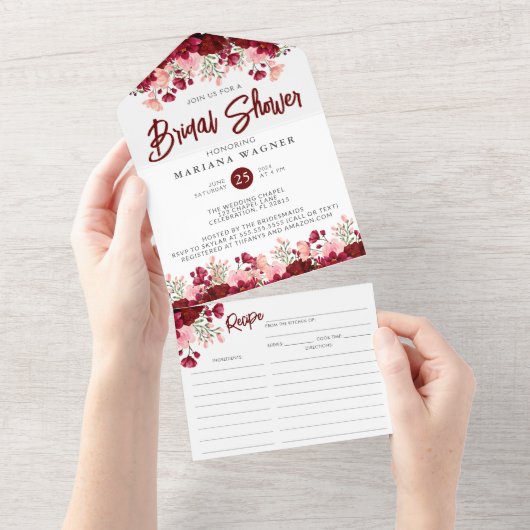 Roze Bourgondische Vrijgezellenfeest met recept All In One Uitnodiging (Afscheurbaar)