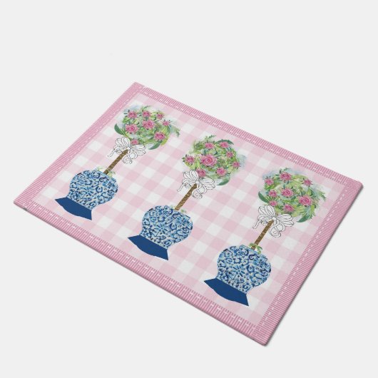 Roze boveniary Blue Roos Ginger Jar Doormat Rug Deurmat (Schuin)