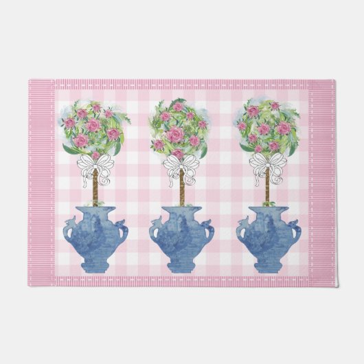 Roze boveniary Blue Roos Ginger Jar Doormat Rug Deurmat (Voorkant)