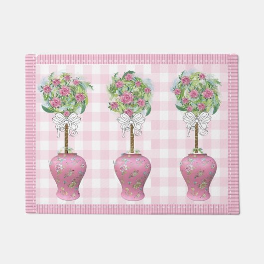 Roze boveniary Roos Ginger Jar Doormat Rug Deurmat (Voorkant)