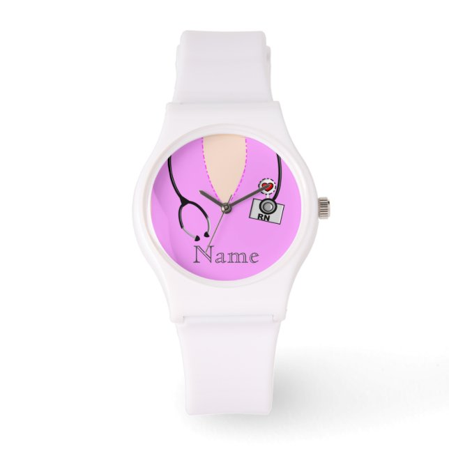 Roze bovenste stethoscoop van urse Watch Scrub Horloge (Voorkant)