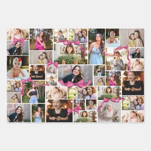 Roze Bow 12 Foto Collage Afstuderen Patterns Inpakpapier Vel (Voorkant)