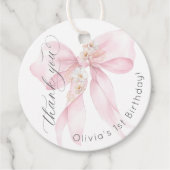 Roze Bow 1e meisje Verjaardag Onderful Dank u Bedankjes Labels (Voorkant)