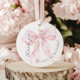Roze Bow 1e meisje Verjaardag Onderful Dank u Bedankjes Labels