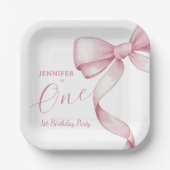 Roze Bow 1e Verjaardag Meisje Party Papieren Bordje (Voorkant)