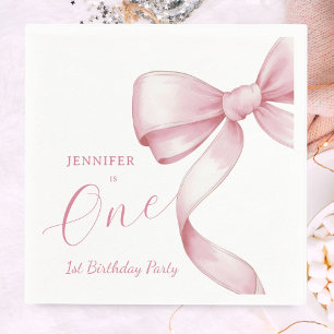 Roze Bow 1e Verjaardag Meisje Party Servet