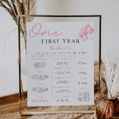 Roze Bow 1e verjaardag Milestone Board Poster