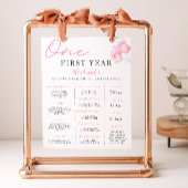 Roze Bow 1e verjaardag Milestone Board Poster