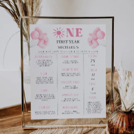 Roze Bow 1e verjaardag Milestone Board Poster
