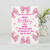 Roze Bow 1e verjaardag uitnodiging meisje (Staand voorkant)