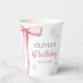 Roze Bow 1e Verjaardagsmeisje Papieren Bekers (Voorkant)