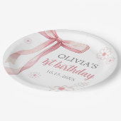 Roze Bow 1e Verjaardagsmeisje Papieren Bordje (Gekanteld)