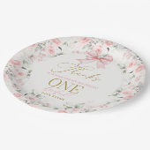 Roze Bow 1e Verjaardagsmeisje Papieren Bordje (Gekanteld)