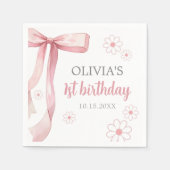 Roze Bow 1e Verjaardagsmeisje Servet (Voorkant)