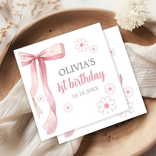 Roze Bow 1e Verjaardagsmeisje Servet