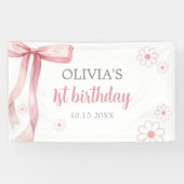 Roze Bow 1e Verjaardagsmeisje Spandoek (Horizontaal)