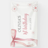 Roze Bow 1e Verjaardagsmeisje Spandoek (Verticaal)