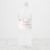 Roze Bow 1e Verjaardagsmeisje Waterfles Etiket (Voorkant)