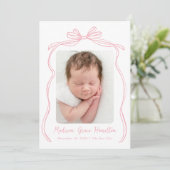  Roze Bow 2 Foto Geboorte Aankondiging (Staand voorkant)