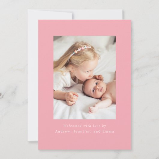 Roze Bow 2 Foto Geboorte Aankondiging (Achterkant)