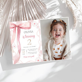 Roze Bow 2e Verjaardag Meisje Foto Kaart