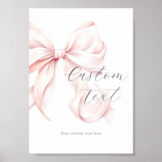 Roze Bow Aangepaste Tekst Tabel Teken Poster (Voorkant)