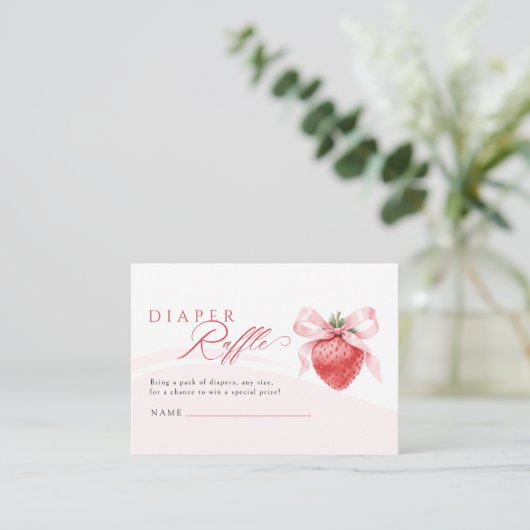 Roze Bow Aardbei Baby shower Luier Raffle Informatiekaartje (Staand voorkant)