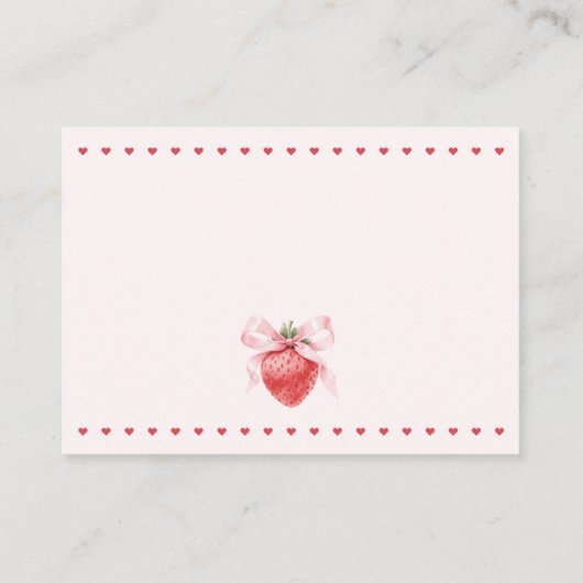 Roze Bow Aardbei Baby shower Luier Raffle Informatiekaartje (Achterkant)