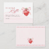Roze Bow Aardbei Baby shower Luier Raffle Informatiekaartje (Voorkant / Achterkant)