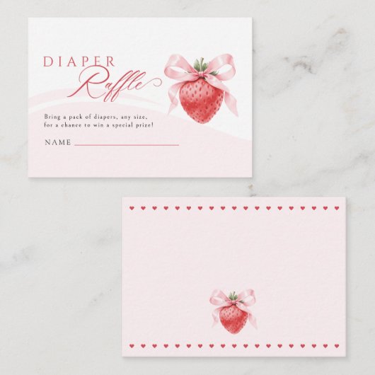 Roze Bow Aardbei Baby shower Luier Raffle Informatiekaartje (Voorkant / Achterkant)