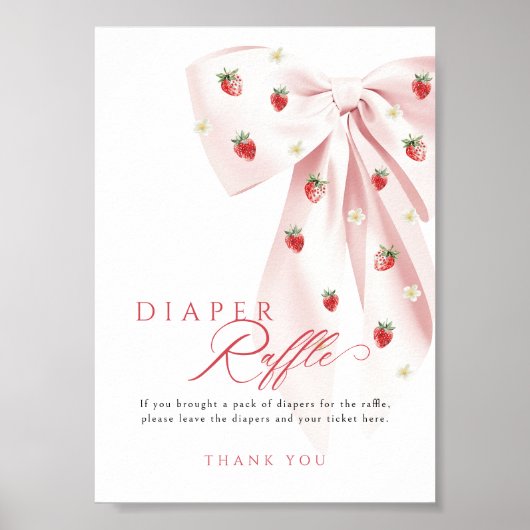 Roze Bow Aardbei Baby shower Luier Raffle Sign Poster (Voorkant)