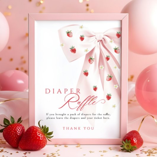 Roze Bow Aardbei Baby shower Luier Raffle Sign Poster