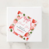 Roze Bow Aardbei Berry Eerste Verjaardag Plein Bedankjes Labels (In situ)